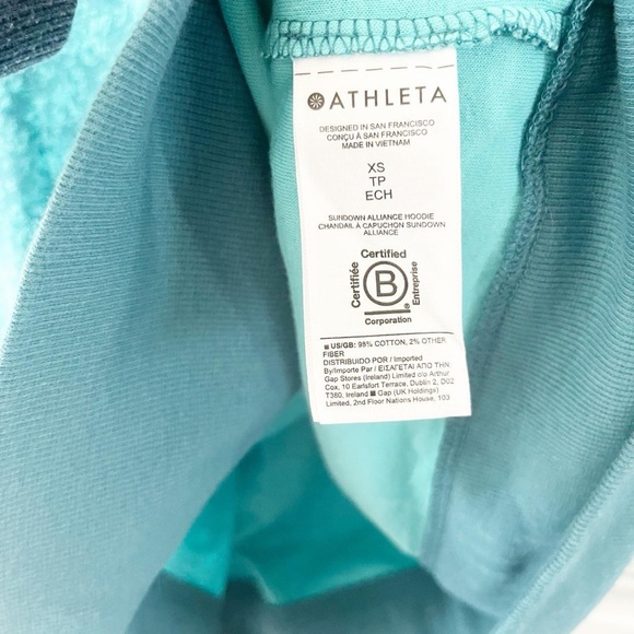 Athleta Sundown Alliance Hoodie XS Aqua Blue Teal Organic Cotton Pullover - Picture 4 of 6